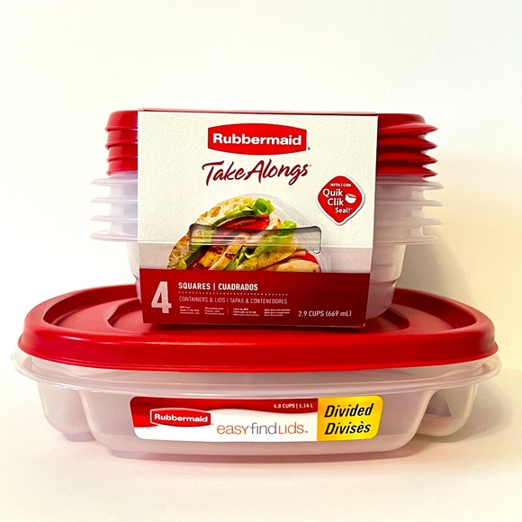 3/$30 Rubbermaid Plastic Food Storage Containers Bundle Lot Square & Divided NEW - Picture 1 of 4